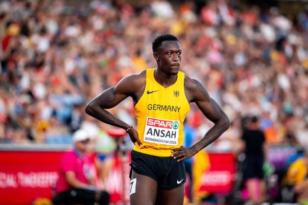August 13, 2026, GBR, Track and Field, 2026 European Championships, Evening Session, Day 4, Birmingham—Owen Ansah of Switzerland competes in the Men’s 200-meter semifinals at Alexander Stadium in Birmingham, England, United Kingdom Copyright: xNordphoto Memmlerx