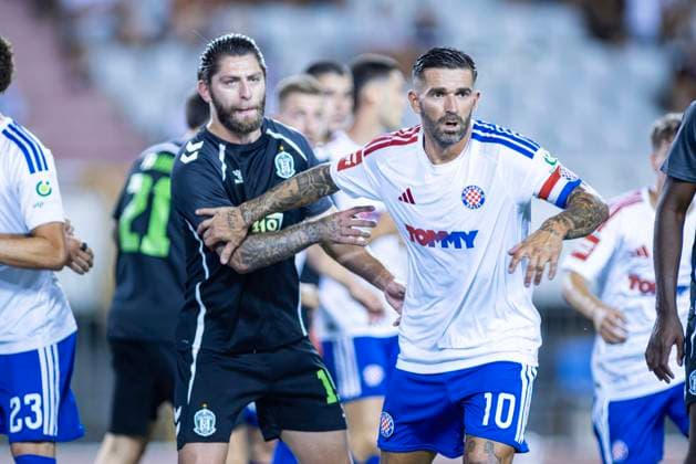 August 13, 2026, Split, Dalmatia, Croatia: Marko Livaja (HNK Hajduk Split) 10 and Stanislav Bilenkyi (FK Zalgiris) 19 during the second leg of the UEFA Europa Conference League third qualifying round match between HNK Hajduk Split (CRO) and FK Zalgiris (LTU) at Poljud Stadium. UEFA Conference League Third Qualifying Round: HNK HAJDUK SPLIT - FK Zalgiris 4:0  - ZUMAp210 20260813_zsp_p210_020 Copyright: xMajaxPrgometx
