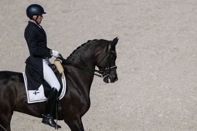 August 14, 2026: Henri Ruoste of Finland, riding Tiffanys Diamond, competes in the Dressage Grand Prix Special on Day 4 of the 2026 FEI World Championships on August 14, 2026 in Aachen. Photo by Emma Wallskog, BILDBYRAN, code EW EW0682, equestrian sports, 2026 World Championships, 2026 FEI World Championships, BBENG, equestrian sports, World Championships, dressage, Finland Copyright: EMMAxWALLSKOG BB260814EW011