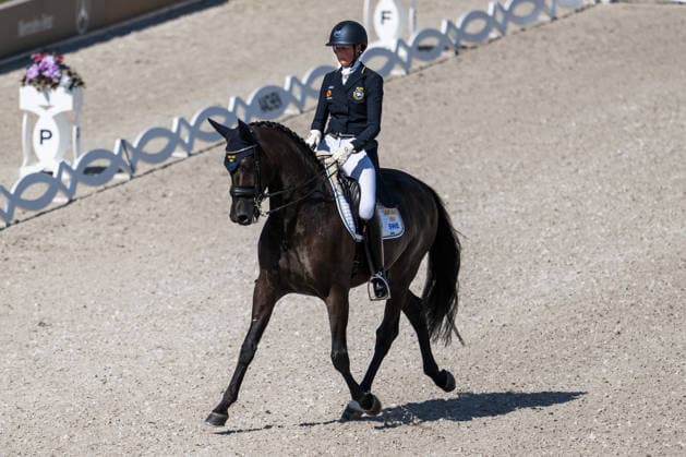 August 14, 2026: Maria von Essen of Sweden, riding Invoice, competes in the Dressage Grand Prix Special on Day 4 of the 2026 FEI World Championships on August 14, 2026 in Aachen. Photo by Emma Wallskog, BILDBYRAN, code EW EW0682. equestrian sports, 2026 World Championships, 2026 FEI World Championships, BBENG, equestrian sports, World Championships, dressage, Sweden Copyright: EMMAxWALLSKOG BB260814EW030