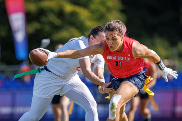 Great Britain (GBR) vs. Austria (AUT), Day 2 Women s Division at the IFAF Flag Football Championships in Düsseldorf 2026, August 14, 2026, Düsseldorf, Germany. Marta Bakowska Mathews (GBR 11) during the match between Great Britain (GBR) and Austria (AUT) on the second day of the Women’s IFAF Flag Football World Championships at the Bezirkssportanlage Düsseldorf Garath Copyright: xBEAUTIFULxSPORTS B.Hoffmannx