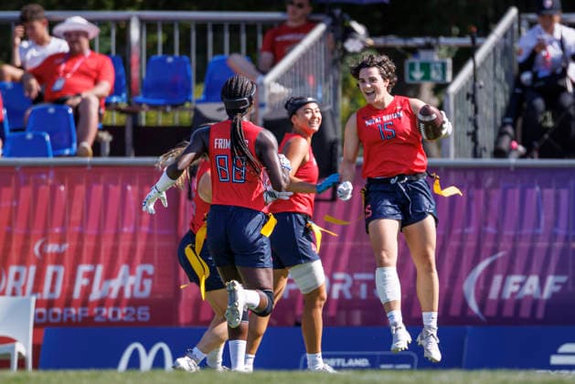 Great Britain GBR vs. Austria AUT, Day 2 Women s Division at the IFAF Flag Football Championships Düsseldorf 2026, August 14, 2026, Düsseldorf, Germany. Emily Anne Kemp (GBR 15) during the match between Great Britain (GBR) and Austria (AUT) on the second day of the Women’s IFAF Flag Football World Championships at the Bezirkssportanlage Düsseldorf Garath Copyright: xBEAUTIFULxSPORTS B.Hoffmannx