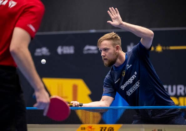 MALMÖ, August 14, 2026 — Sweden’s Elias Ranefur faces Tomislav Pucar of Croatia in the quarterfinals of the men’s singles at the Europe Smash Sweden 2026 table tennis tournament at Baltiska Hallen in Malmö, Sweden, on August 14, 2026 MALMÖ SWEDEN x50090x  Copyright: xJohanxNilssonx xTTx EUROPE SMASH SWEDEN 2026