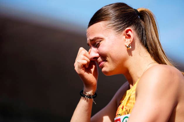 BIRMINGHAM, GREAT BRITAIN - AUGUST 14, 2026 : Sandrina SPRENGEL (GER Germany) frustrated after the 100m hurdles in the heptathlon during the European Athletics Championships at Alexander Stadium on August 14, 2026 in Birmingham, Great Britain. Great Britain Copyright: xLeahxKohringx