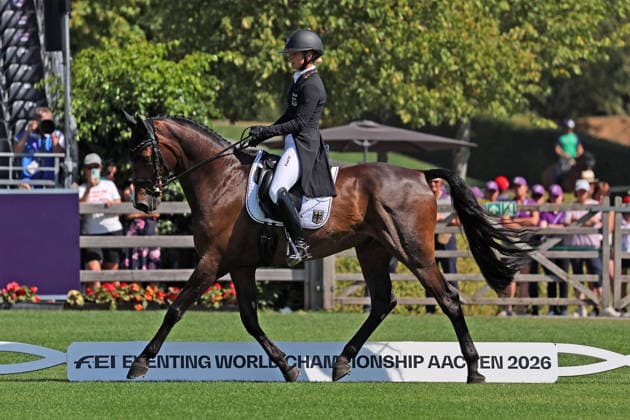 Julia Krajewski GER, Germany, riding Uelzeners Nickel, Nickel, Dressage test, Eventing Dressage, FEI Eventing World Championship, DHL Prize, Individual and Team, AACHEN FEI World Championships 2026, World Festival of Equestrian Sports, 2026 Equestrian World Championships, Aachen 2026, Welcome Home 2026, Aachen Soers, August 11–23, 2026, Equestrian Sports, August 14, 2026, Aachen Soers, Germany