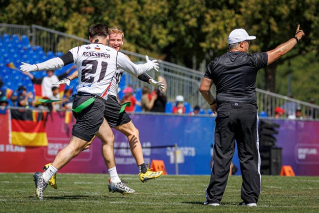 Germany (GER) vs. Brazil (BRA), Day 2 of the Men s IFAF Flag Football World Championships in Düsseldorf 2026, August 14, 2026, Düsseldorf, Germany, during the match between Germany (GER) and Brazil (BRA) on the second day of the Men’s IFAF Flag Football World Championships at the Bezirkssportanlage Düsseldorf Garath Copyright: xBEAUTIFULxSPORTS B.Hoffmannx
