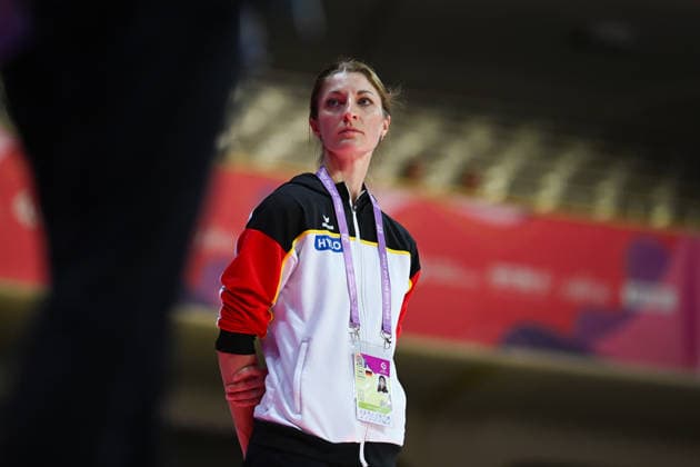 Camilla Pfeffer, Head Coach of the German Team, Rhythmic Gymnastics World Championships, Podium Training, August 14, 2026, Rhythmic Gymnastics World Championships, Podium Training, August 14, 2026, Frankfurt Copyright: xEibner-Pressefoto xHoepnerx EP_PHR