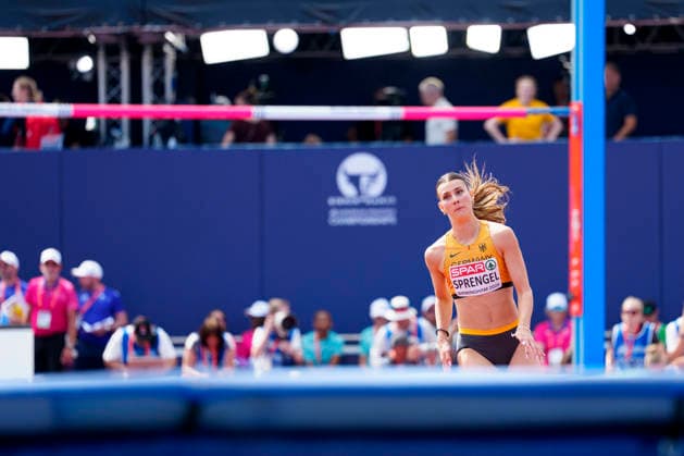 BIRMINGHAM, GREAT BRITAIN - AUGUST 14, 2026 : Sandrina SPRENGEL (GER Germany) competing in the high jump in the heptathlon during the European Athletics Championships at Alexander Stadium on August 14, 2026 in Birmingham, Great Britain. Great Britain Copyright: xLeahxKohringx