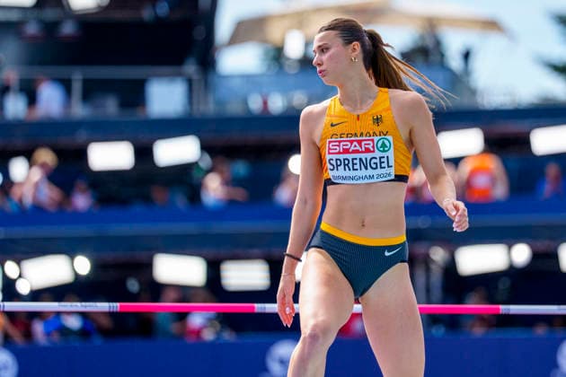 BIRMINGHAM, GREAT BRITAIN - AUGUST 14, 2026 : Sandrina SPRENGEL (GER Germany) competing in the high jump in the heptathlon during the European Athletics Championships at Alexander Stadium on August 14, 2026 in Birmingham, Great Britain. Great Britain Copyright: xLeahxKohringx