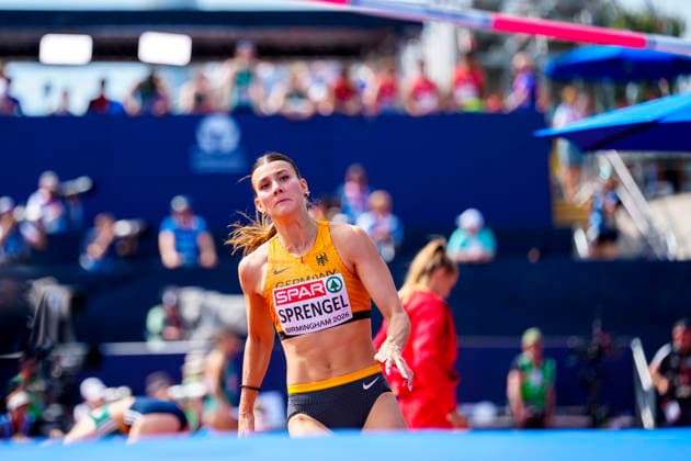 BIRMINGHAM, GREAT BRITAIN - AUGUST 14, 2026 : Sandrina SPRENGEL (GER Germany) competing in the high jump in the heptathlon during the European Athletics Championships at Alexander Stadium on August 14, 2026 in Birmingham, Great Britain. Great Britain Copyright: xLeahxKohringx