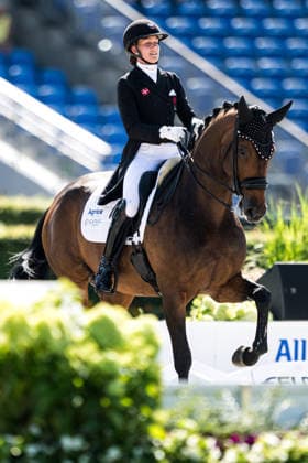 August 14, 2026: Cathrine Laudrup Dufour of Denmark, riding Mount St. John in the Freestyle, competes in the Dressage Grand Prix Special on Day 4 of the 2026 FEI World Championships on August 14, 2026 in Aachen. Photo by Emma Wallskog, BILDBYRAN, code EW EW0682. equestrian sports, 2026 World Championships, 2026 FEI World Championships, BBENG, equestrian sports, World Championships, dressage Copyright: EMMAxWALLSKOG BB260814EW071