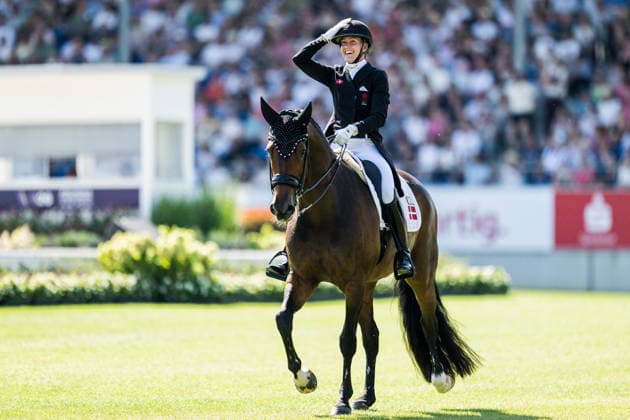 August 14, 2026: Cathrine Laudrup Dufour of Denmark, riding Mount St. John in the Freestyle, competes in the Dressage Grand Prix Special on Day 4 of the 2026 FEI World Championships on August 14, 2026 in Aachen. Photo by Emma Wallskog, BILDBYRAN, code EW EW0682, equestrian sports, riding, 2026 World Championships, 2026 FEI World Championships, BBENG, equestrian sports, World Championships, dressage Copyright: EMMAxWALLSKOG BB260814EW072