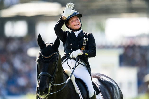 August 14, 2026: Isabell Werth of Germany, riding Wendy de Fontaine, celebrates after competing in the Dressage Grand Prix Special on Day 4 of the 2026 FEI World Championships on August 14, 2026 in Aachen. Photo by Emma Wallskog. BILDBYRAN code EW EW0682 equestrian sports riding 2026 World Championships 2026 FEI World Championships bbeng equestrian sports World Championships dressage celebration  Copyright: EMMAxWALLSKOG BB260814EW084