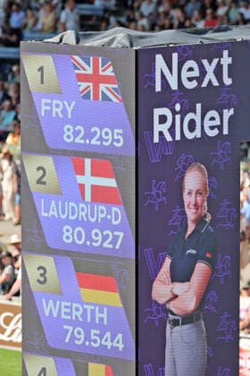 From last place at the start to 3rd place and the bronze medal for Katharina Hemmer (GER, Germany) riding Denoix PCH, dressage, scoreboard, FEI Dressage World Championship MEGGLE Prize, Grand Prix Special, Individual Competition, AACHEN FEI World Championships 2026, World Equestrian Festival, 2026 World Equestrian Games, Aachen 2026, Welcome Home 2026, Aachen Soers, August 11–23, 2026, Equestrian Sports, August 14, 2026, Aachen Soers, Germany