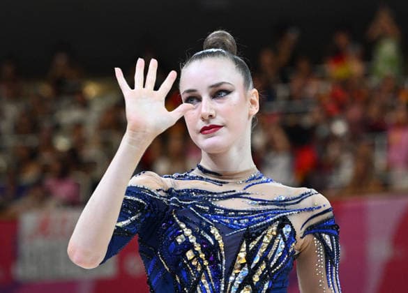 August 14, 2026, xhbx, 2026 Rhythmic Gymnastics World Championships, from left: Darja Varfolomeev, Germany, DFL, DFB. REGULATIONS PROHIBIT ANY USE OF PHOTOGRAPHS AS IMAGE SEQUENCES AND OR QUASI-VIDEO. Frankfurt am Main