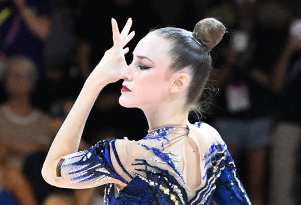 August 14, 2026, xhbx, 2026 Rhythmic Gymnastics World Championships, from left: Darja Varfolomeev, Germany, hoop, DFL, DFB. REGULATIONS PROHIBIT ANY USE OF PHOTOGRAPHS AS IMAGE SEQUENCES AND OR QUASI-VIDEO. Frankfurt am Main