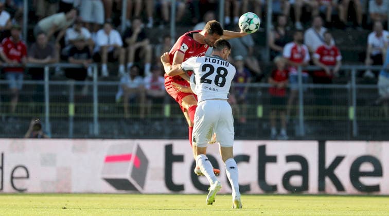 August 14, 2026, xfsx, Men s, Soccer, 2026–2027 Season, 3rd Division, Matchday 2: FC Würzburger Kickers vs. SV Wehen Wiesbaden; from left: Daniel Haegele (FC Würzburger Kickers), Moritz Flotho (SV Wehen Wiesbaden); Würzburg, AKON ARENA, Bavaria, Germany