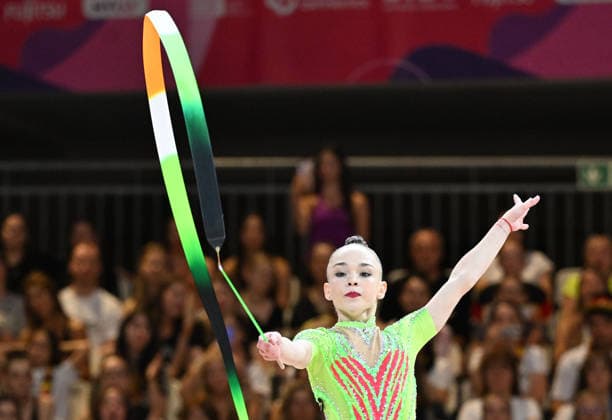 August 14, 2026, xhbx, 2026 Rhythmic Gymnastics World Championships, from left: Stiliana Nikolova (Bulgaria), ribbon. DFL and DFB regulations prohibit any use of photographs as image sequences and or quasi-video. Frankfurt am Main