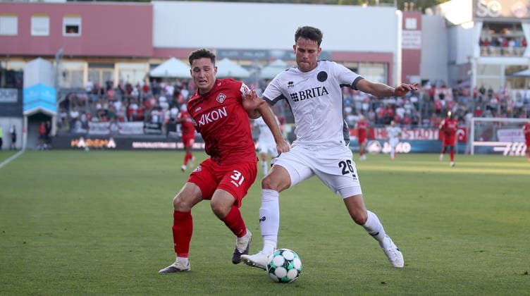 August 14, 2026, xfsx, Men s, Soccer, 2026–2027 Season, 3rd Division, Matchday 2: FC Würzburger Kickers vs. SV Wehen Wiesbaden; from left: Tim Kraus (FC Würzburger Kickers), Jakob Lewald (SV Wehen Wiesbaden); Würzburg, AKON ARENA, Bavaria, Germany