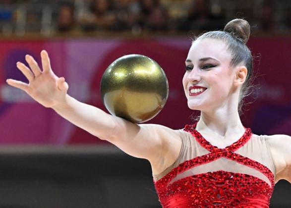 August 14, 2026, xhbx, 2026 Rhythmic Gymnastics World Championships, from left: Darja Varfolomeev, Germany, Ball, DFL, DFB. REGULATIONS PROHIBIT ANY USE OF PHOTOGRAPHS AS IMAGE SEQUENCES AND OR QUASI-VIDEO. Frankfurt am Main