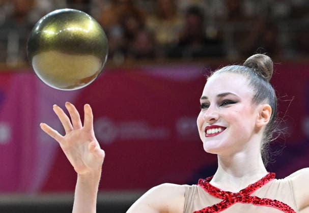 August 14, 2026, xhbx, 2026 Rhythmic Gymnastics World Championships, from left: Darja Varfolomeev, Germany, Ball, DFL, DFB. REGULATIONS PROHIBIT ANY USE OF PHOTOGRAPHS AS IMAGE SEQUENCES AND OR QUASI-VIDEO. Frankfurt am Main
