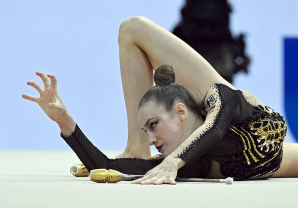 August 14, 2026, xhbx, 2026 Rhythmic Gymnastics World Championships, from left: Darja Varfolomeev, Germany, Cologne, DFL, DFB. REGULATIONS PROHIBIT ANY USE OF PHOTOGRAPHS AS IMAGE SEQUENCES AND OR QUASI-VIDEO. Frankfurt am Main