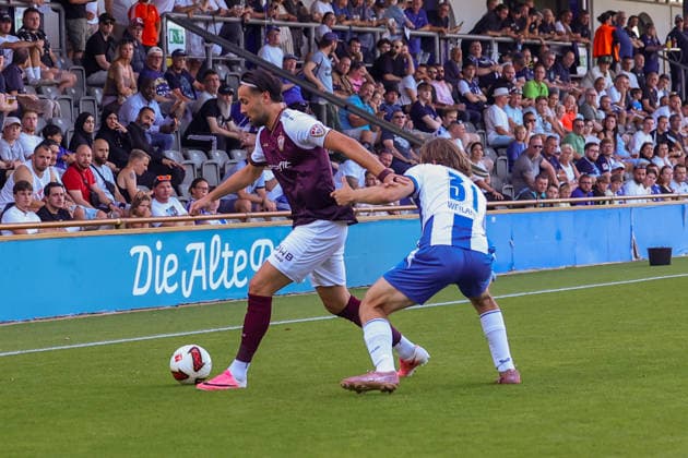 August 14, 2026, Hertha BSC II vs. BFC Dynamo, Regionalliga 2026–2027, Matchday 5 Rufat Dadashov (BFC Dynamo), 10, Sebastian Weiland (Hertha BSC II), 31 Berlin, Berlin, Germany