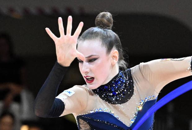 August 14, 2026, xhbx, 2026 Rhythmic Gymnastics World Championships, from left: Darja Varfolomeev, Germany, ribbon; DFL, DFB. REGULATIONS PROHIBIT ANY USE OF PHOTOGRAPHS AS IMAGE SEQUENCES AND OR QUASI-VIDEO. Frankfurt am Main