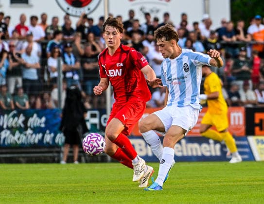 August 14, 2026, GER, Soccer, Men s, Bavarian Regional League, FC Memmingen vs. TSV 1860 Munich Timo Schmidt Memmingen, 4, Emre Erdogan Munich, 19 Memmingen at ArenaPark Bavaria, Germany Copyright: xNordphotox xHafnerx