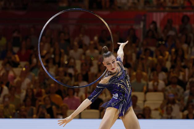 Darja Varfolomeev at the individual all-around final of the 2026 World Rhythmic Gymnastics Championships in Frankfurt am Main, Germany, on August 14, 2026 Copyright: HMBxMedia xHeikoxBecker