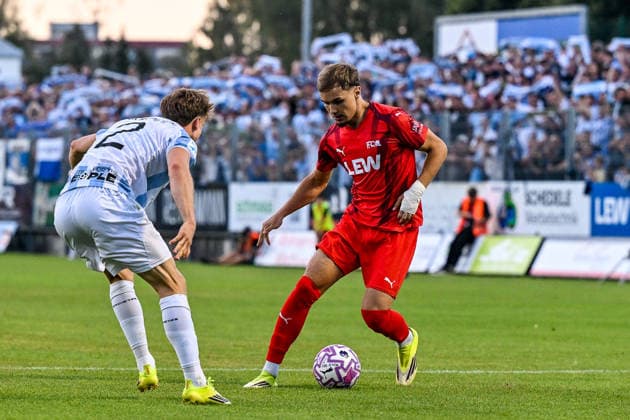 August 14, 2026, GER, Soccer, Men s, Bavarian Regional League, FC Memmingen vs. TSV 1860 Munich Julian Bell, Munich, 2; Constantin Kresin, Memmingen, 23; Memmingen, ArenaPark, Bavaria, Germany Copyright: xNordphotox xHafnerx