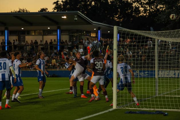 August 14, 2026, Hertha BSC II vs. BFC Dynamo, Regionalliga 2026–2027, Matchday 5, A scramble in Hertha s penalty area, Berlin, Berlin, Germany