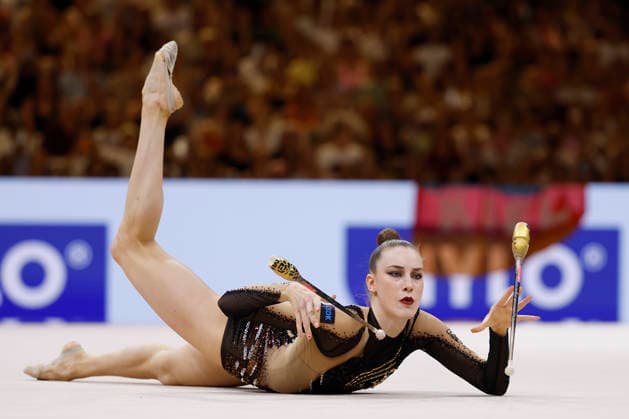 Darja Varfolomeev at the individual all-around final of the 2026 Rhythmic Gymnastics World Championships in Frankfurt am Main, Germany, on August 14, 2026 Copyright: HMBxMedia xHeikoxBecker