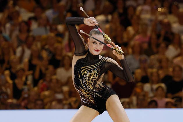 Darja Varfolomeev at the individual all-around final of the 2026 Rhythmic Gymnastics World Championships in Frankfurt am Main, Germany, on August 14, 2026 Copyright: HMBxMedia xHeikoxBecker