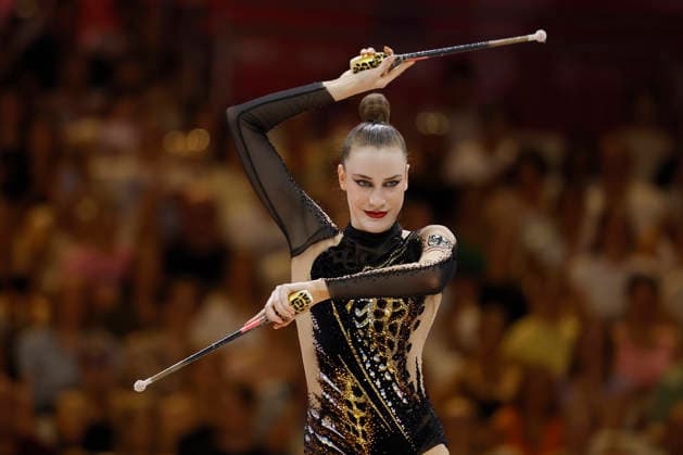 Darja Varfolomeev at the individual all-around final of the 2026 Rhythmic Gymnastics World Championships in Frankfurt am Main, Germany, on August 14, 2026 Copyright: HMBxMedia xHeikoxBecker