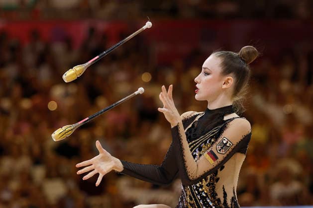 Darja Varfolomeev at the individual all-around final of the 2026 Rhythmic Gymnastics World Championships in Frankfurt am Main, Germany, on August 14, 2026 Copyright: HMBxMedia xHeikoxBecker