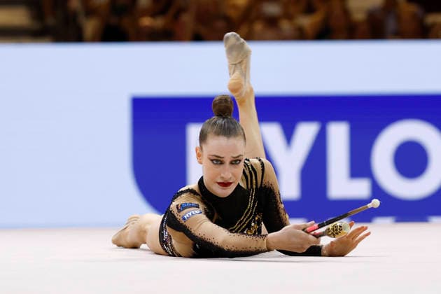 Darja Varfolomeev at the individual all-around final of the 2026 Rhythmic Gymnastics World Championships in Frankfurt am Main, Germany, on August 14, 2026 Copyright: HMBxMedia xHeikoxBecker