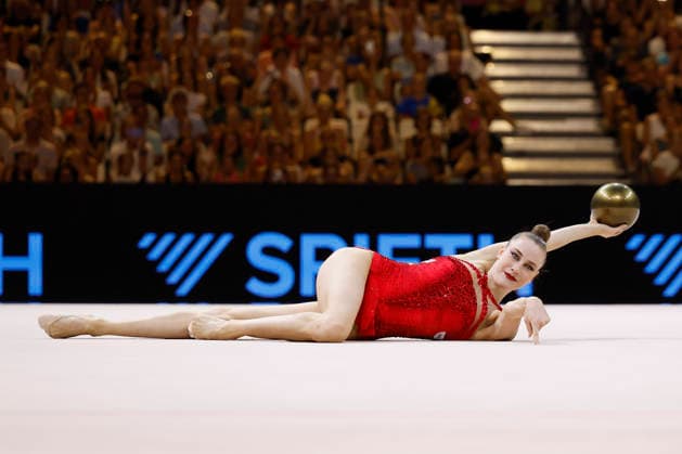 Darja Varfolomeev at the individual all-around final of the 2026 World Rhythmic Gymnastics Championships in Frankfurt am Main, Germany, on August 14, 2026 Copyright: HMBxMedia xHeikoxBecker