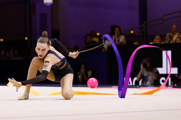 Darja Varfolomeev at the individual all-around final of the 2026 World Rhythmic Gymnastics Championships in Frankfurt am Main, Germany, on August 14, 2026 Copyright: HMBxMedia xHeikoxBecker