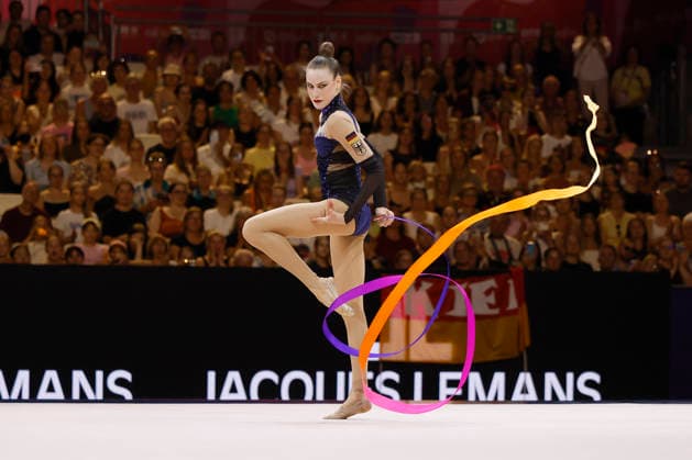 Darja Varfolomeev at the individual all-around final of the 2026 World Rhythmic Gymnastics Championships in Frankfurt am Main, Germany, on August 14, 2026 Copyright: HMBxMedia xHeikoxBecker