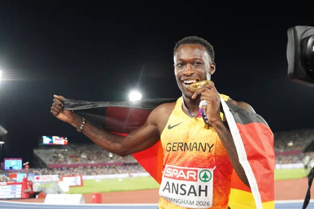 Birmingham, Track and Field, Athletics, EAA, 2026 European Athletics Championships in Birmingham, August 10–17, 2026, Alexander Stadium, Birmingham, United Kingdom, Men’s 200m, Final: Owen Ansah wins gold medal for Germany (GER). Copyright Gladys Chai von der Laage