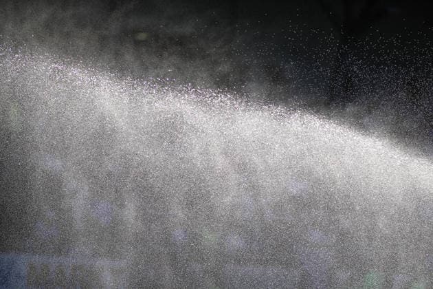 Soccer, Men s, Bavarian Regional League, 2026–2027 Season, FC Memmingen vs. TSV 1860 Munich, at Arena Park in Memmingen Stadium. Here is a sprinkler, irrigation, wet, water, watering