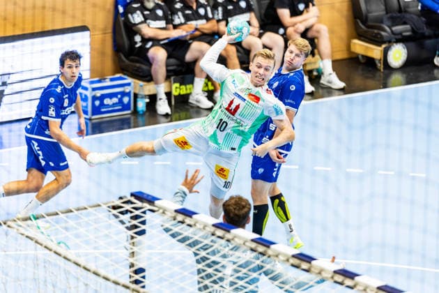 August 14, 2026, GER, Handball, Men, 2026–2027 Season, Wartburg Cup presented by Koetter Security, SC Magdeburg vs. TVB Lemgo Lippe, Lukas Hutecek (TVB Lemgo Lippe), Gisli Thorgeir Kristjansson (SC Magdeburg), 99817 Eisenach, Werner Assmann, Halle Am Sportpark, Thuringia, Germany