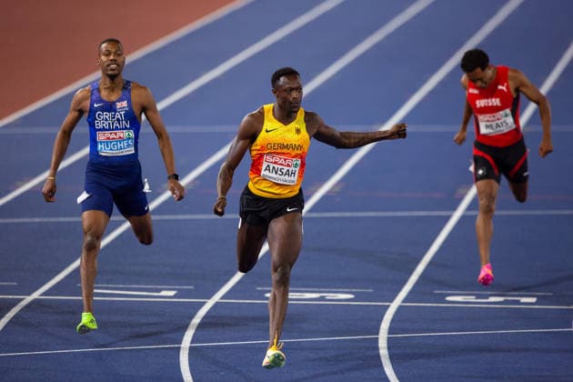 Owen Ansah of Germany wins gold in the Mens 200m at the European Atheltics Championships at Alexander Stadium in Birmingham, England (Sean Walsh Sports Press Photo) Copyright: xSeanxWalshx Sportspressphoto_SPR206532