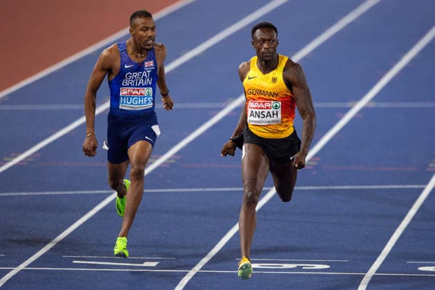 Owen Ansah of Germany wins gold in the Mens 200m at the European Atheltics Championships at Alexander Stadium in Birmingham, England (Sean Walsh Sports Press Photo) Copyright: xSeanxWalshx Sportspressphoto_SPR206533