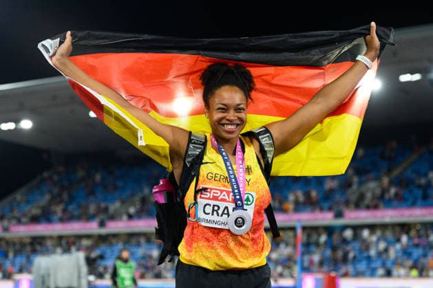 BIRMINGHAM, GREAT BRITAIN - August 14: Shanice Craft (Germany) with her silver medal after the discus throw final during the European Athletics Championships 2026 at Alexander Stadium in Birmingham, Great Britain (Photo by Sven Beyrich Sports Press Photo) Copyright: xSvenxBeyrich SportsxPressxPhotox Sportspressphoto_SPR206538