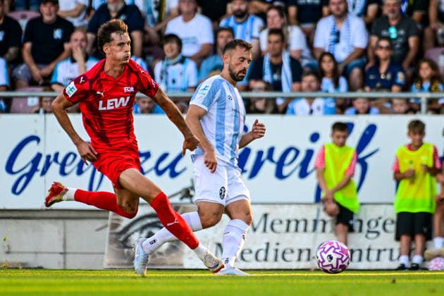August 14, 2026, GER, Soccer, Men s, Bavarian Regional League, FC Memmingen vs. TSV 1860 Munich; Luis Pfaumann (Memmingen), 10; Felix Weber (Munich), 4; Memmingen at ArenaPark, Bavaria, Germany Copyright: xNordphotox xHafnerx