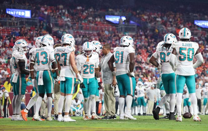 August 14, 2026, Landover, Maryland, USA: An NFL, American Football Herren, USA preseason game between the Washington Commanders and Miami Dolphins was played at Northwest Stadium on Friday, August 14, 2026; Landover, Maryland, USA. MD: NFL Preseason 2026: Miami Dolphins : Washington Commanders  - ZUMAs325 20260814_zsp_s325_005 Copyright: xJessxStilesx