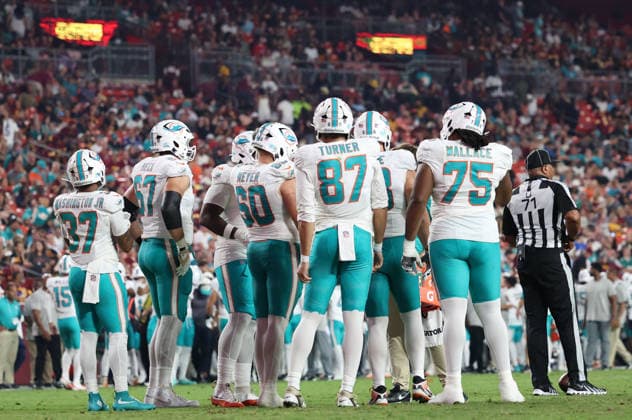 August 14, 2026, Landover, Maryland, USA: An NFL, American Football Herren, USA preseason game between the Washington Commanders and Miami Dolphins was played at Northwest Stadium on Friday, August 14, 2026; Landover, Maryland, USA. Landover USA - ZUMAs325 20260814_zsp_s325_051 Copyright: xJessxStilesx