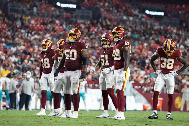 August 14, 2026, Landover, Maryland, USA: An NFL, American Football Herren, USA preseason game between the Washington Commanders and Miami Dolphins was played at Northwest Stadium on Friday, August 14, 2026; Landover, Maryland, USA. Landover USA - ZUMAs325 20260814_zsp_s325_049 Copyright: xJessxStilesx